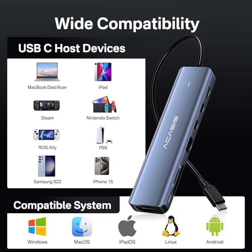 Transform Your Workflow with the ACASIS 7-in-1 USB C Hub – Experience 4 K HDMI Output, Fast Data Transfer, and 100 W Power Delivery for Mac Book and Laptops – Ultimate Multiport Adapter for Enhanced Productivity and Connectivity