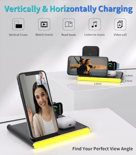 Ultimate 4-in-1 Foldable Wireless Charging Station: Fast Charger for i Phone 11-16, Apple Watch, Air Pods & Galaxy S9-S23 – Portable, Space-Saving Dock with Adapter in Sleek Black for Enhanced Compatibility and Quick Power-Up Solutions