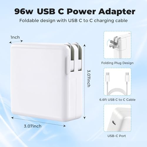 Powerful 96 W USB-C Fast Charger for Mac Book Pro & Air – PD 3.0 Technology, 6.6 Ft Cable for Ultimate Flexibility, Compact & Travel-Friendly Design for Efficient On-the-Go Charging Solutions