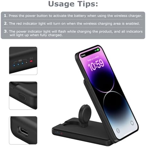 DDUAN 3-in-1 Wireless Charging Station for i Phone and Apple Watch – Foldable 5000 m Ah Magnetic Power Bank with Fast USB-C Charging for i Phone 16/15/14/13/12 Series – Sleek, Portable Design for Home and Travel