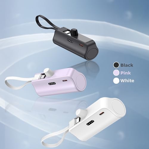 Lin Tek Ultra-Compact 5000 m Ah USB C Lightning Power Bank – Essential Travel Charger for i Phone 11-16 Series, Dual Port Compatibility, Lightweight Design in White, Black, and Pink – Experience Rapid Charging Anywhere