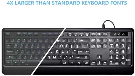 Illuminate Your Typing: Large Print Backlit USB Keyboard with Ergonomic Design for Enhanced Visibility – Perfect for Windows Desktops, Laptops & Gaming – Spill-Proof Full-Size Layout with White LED Backlighting for Optimal Comfort and Speed