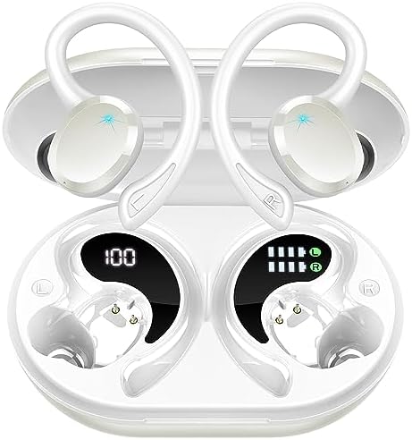 Sport-Ready Wireless Bluetooth Earbuds with Hi-Fi Stereo Sound – 48 Hours Playtime, Ergonomic Earhooks, IP7 Waterproof, HD Mic for Calls – Perfect for Running and Workouts – Advanced Bluetooth 5.3 Compatibility, White [2023]