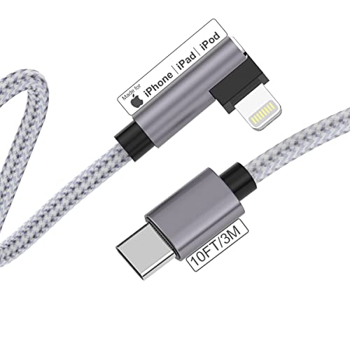 10 FT Right Angle Lightning to USB C Cable – MFi Certified Fast Charging & Data Sync Cord for i Phone 14/13/Pro/12/Max/11/X/XS/XR/8 – Durable Nylon Braided Design, Perfect for Gaming & Movie Watching – 480 Mbps Transfer Speed, Universal Compatibility with Apple Devices, 10000+ Bend Test Resistance, Safe Charging with No Warning Messages – Ideal for Mobile Gamers & Power Users