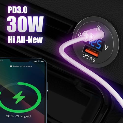 48 W 12 V USB-C Car Charger Socket – Waterproof PD 30 W & QC 18 W Dual USB Ports with LED Voltmeter for Boats, Trucks, RVs, and Golf Carts – Fast Charging & Enhanced Durability for On-the-Go Power Needs