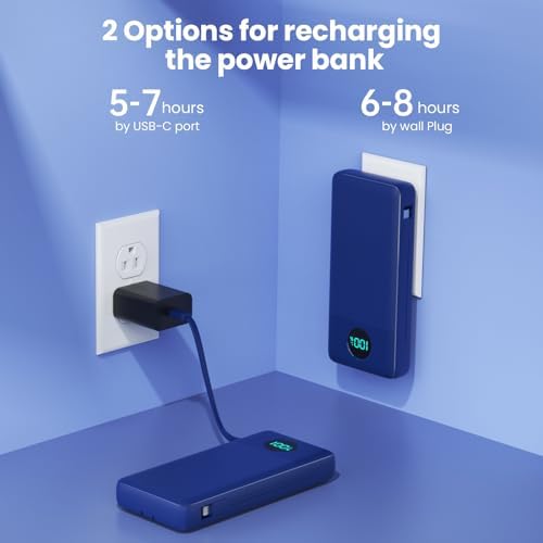 Ultra-High Capacity 33800 m Ah USB C Power Bank with Integrated Cables & AC Wall Adapter – Rapid 25 W Fast Charging with QC 4.0, Multi-Device Support, LCD Battery Status Display for i Phone 16/15, Samsung, Android, and More – Ultimate Portability and Efficiency for On-the-Go Power Solutions