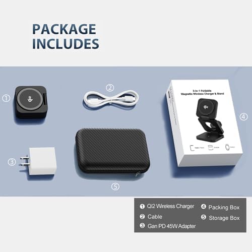 3-in-1 Foldable Magnetic Wireless Charging Station for Apple Devices – Qi2 Travel Charger for i Phone 12-16 Series, Apple Watch & Air Pods with 45 W Fast Adapter – Ultimate Convenience and Enhanced Compatibility for Modern Lifestyles