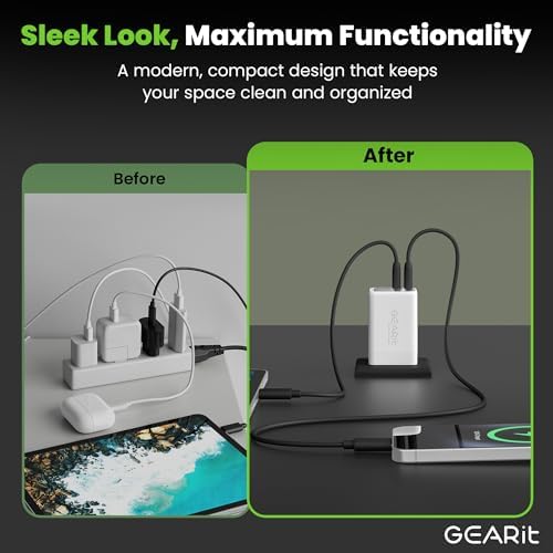 Elevate Your Charging Game with the GEARit 48 W Dual-Port USB C Fast Charger – Cutting-Edge Ga N Technology for Rapid Power Delivery to Apple, Samsung, i Phone, i Pad, and Google Pixel – Compact and Lightweight Design for Ultimate Portability – Power Up Two Devices Simultaneously with Advanced PD 3.0 and PPS Features for Unmatched Efficiency and Reliability – Perfect for Travelers and Tech Enthusiasts Seeking Superior Charging Solutions.