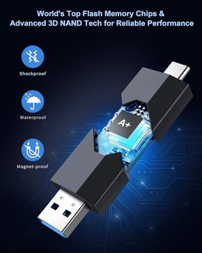 RAOYI 128 GB Dual OTG USB C Flash Drive – Versatile 2-in-1 Memory Stick for i Phone 15, i Pad Pro, Android Devices | Portable Retractable USB 3.0 Storage Solution with Enhanced Speed and Compatibility | Perfect for Professionals & Students on the Go