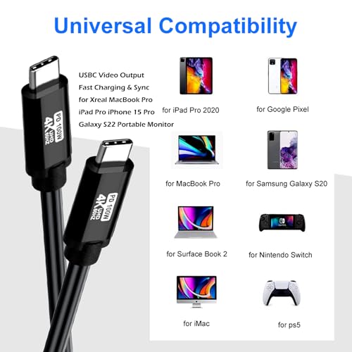 15 FT USB C to C Cable – 100 W Fast Charging & 4 K60 Hz Video Output – High-Performance Type C Data Transfer Cable for Mac Book Pro, i Pad Pro, i Phone 15 Pro, Galaxy S22 – Ultimate Compatibility & Durability – Ideal for Seamless Connectivity with Portable Monitors and Devices