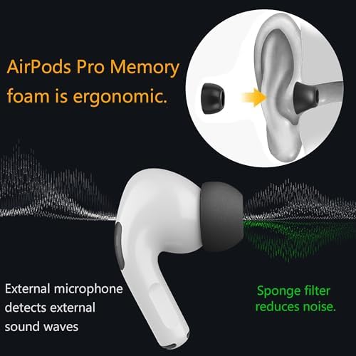 Enhance Your Air Pods Pro Sound with Premium Hybrid Memory Foam & Silicone Ear Tips – Ultimate Comfort, Superior Noise Isolation, and Secure Anti-Slip Fit in Medium Size (Grey) – Perfectly Compatible with Charging Case for Effortless Listening