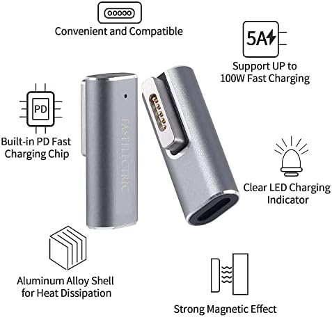 USB C to Mag-Safe 2 Adapter – 100 W PD Power Charger for Mac Book Pro & Air (2013-2015) – Compact & Lightweight Design with E-Mark Intelligent Chip for Reliable Charging – Lifetime Warranty Included – Fast Electric
