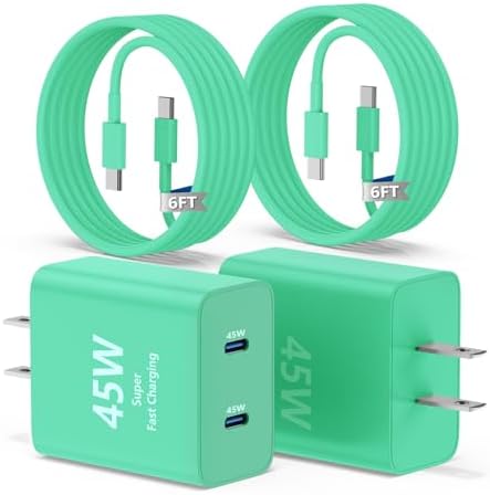 Dual-Port 45 W USB-C Wall Charger for Samsung Galaxy S25/S24 Ultra – Super Fast Charging with 2-Pack 6.6 ft Cables, PD 3.0 & PPS Technology for Enhanced Compatibility and Performance – Ideal for Mobile Professionals and Families