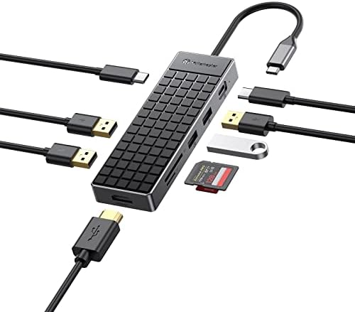 Transform Your Workspace with the Yottamaster 9-in-1 USB C Hub HDMI Adapter – High-Speed Multiport Solution for Type C Laptops, Featuring Dual 4 K HDMI, USB A 3.0, USB C 3.0, SD/TF Card Reader & 100 W Power Delivery for Ultimate Connectivity and Performance.