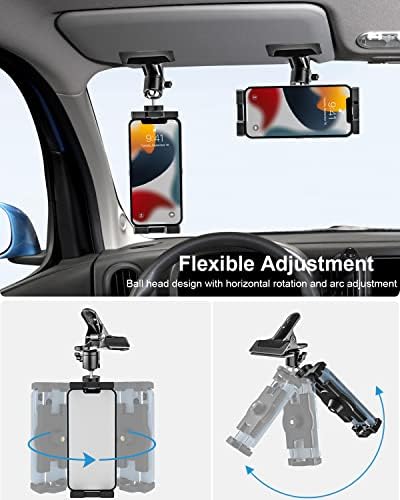 Universal Sun Visor Phone Holder for Car – 360° Adjustable Metal Clip Mount for Smartphones, Tablets & Cameras – Enhanced Compatibility with 1/4” Screw Adapter for All Devices – Perfect for Navigation & Hands-Free Calls