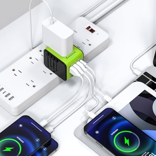 Advanced 7-in-1 Universal Travel Adapter with 35 W PD Fast Charging – Sleek Black & Silver Design for Worldwide Use, Featuring 4 USB-C and 2 USB-A Ports for Effortless Connectivity Across the US, UK, Europe, and Australia – Unmatched Compatibility and Speed for Every Adventure