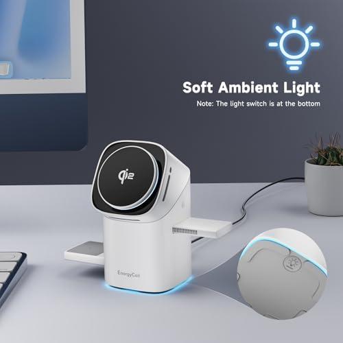 Revolutionary 3-in-1 Rotating Wireless Charger – Qi2 Certified 15 W Fast Charging Station for i Phone 16/15/14/13/12, Apple Watch & Air Pods – Enhanced Heat Management & Magnetic Alignment – Sleek Matte Design with Touch-Sensitive Stand and Ambient Night Light – Effortless Portrait/Landscape Mode for Seamless Use – Ultimate Charging Solution for All Your Apple Devices – Organized Desktop Power Hub with Smart IC Protection – Includes Power Adapter & USB-C Cable – Perfect for Home, Office, or Travel