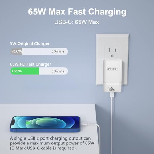 Ultra-Compact 65 W Dual-Port USB-C Fast Charging Wall Adapter – Ga N Technology for Optimal PD3.0 & PPS Performance – Ideal Travel Charger for Mac Book, i Phone 16/15/Pro, Galaxy S24/S23/Note 20, and Pixel Devices – Lightweight, Efficient, and Simultaneous Multi-Device Power Solution