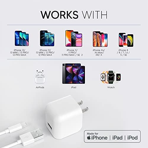 Talk Works MFi Certified 5′ Lightning USB Cable for i Phone 14/13/12, Air Pods, and i Pad – Fast Charging Wall Charger Adapter – Durable Black Design for Enhanced Compatibility and Speed