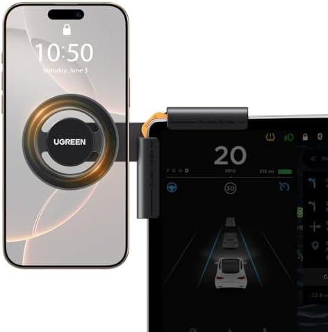 UGREEN Magnetic Phone Holder for Tesla Model 3 & Y – Robust Mag Safe Car Mount for i Phone 16/15/14/13 Plus Pro Max – Unmatched Stability, Effortless Installation & 360-Degree Rotation for Ultimate Driving Convenience