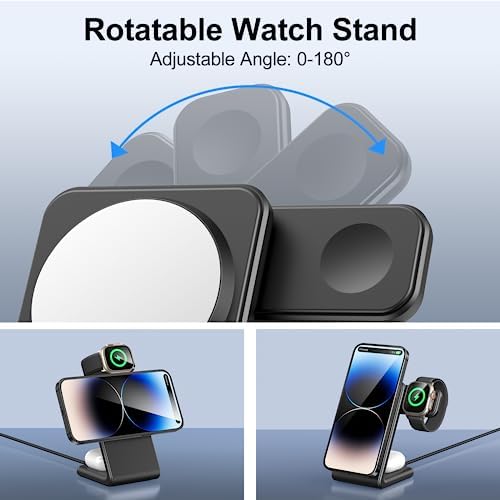 Ultimate 3-in-1 Magnetic Wireless Charging Hub for Apple Devices – Seamless Fast Charge for i Phone 15/14/13/12, Apple Watch Ultra/SE/9/2, and Air Pods Pro/3/2 with 20 W PD Adapter – Sleek Black Design for Home & Office with Enhanced Compatibility and Superior Docking Efficiency