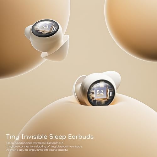 Sunvito Bluetooth 5.3 Mini Invisible Sleep Earplugs for Side Sleepers – Ultimate Noise-Cancelling Wireless Headphones in Beige – Designed for Comfort and Sound Isolation During Sleep, Workouts, and Outdoor Activities – Tailored for Small Ears with Ergonomic Fit and Extended Battery Life