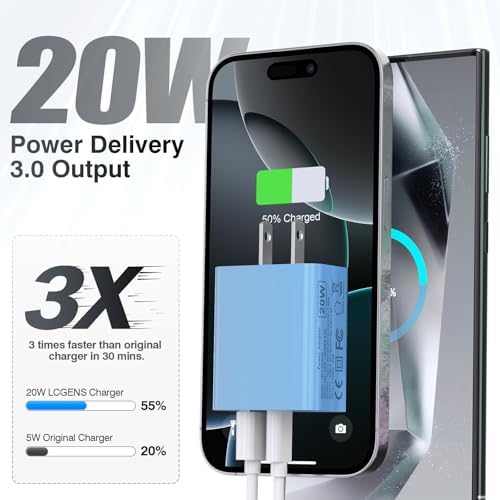 LCGENS 20 W Dual Port USB C Wall Charger Block – 2-Pack Fast Charging Power Adapter for i Phone 11/12/13/14/15/16 Pro Max, i Pad Pro, Samsung Galaxy – Portable and Efficient Charging Solution for Multiple Devices