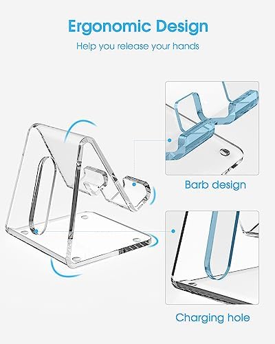KTRIO 2 Pack Acrylic Cell Phone Stand Holder for Desk, Clear Phone Dock Cradle Compatible with iPhone 16/15/14/13 Pro Max 12/11 XR, All Smartphones, Office Accessories – Enhanced Compatibility and Speed