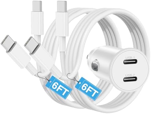 Ultimate 40 W Dual USB-C Car Charger for i Phone 16/15 & i Pad Pro – MFi Certified Fast Charging Adapter with 6 FT USB-C Cable for Galaxy S24/S23 – Premium Power Solution for On-the-Go Connectivity in Sleek White Finish
