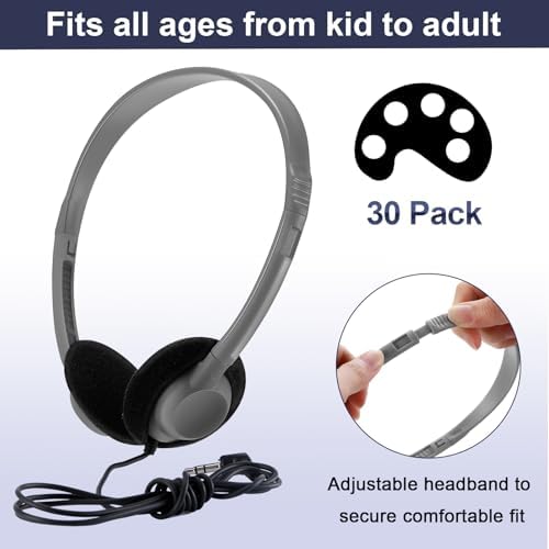 Yunsailing 30-Pack Classroom Headphones – Lightweight & Durable On-Ear Headsets with 3.5 mm Jack for Engaging Learning – Cheerful Light Yellow Color for Students and Teachers in Educational Settings