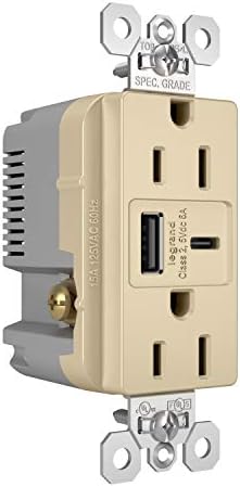 Legrand Pass & Seymour TR15 USBAC6 15 Amp Tamper-Resistant Duplex Outlet with Ultra-Fast 6.0 A USB A/C Charging Ports – Ideal Commercial and Residential Solution for Rapid Device Power-Up in Elegant Brown Finish