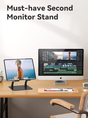 Tounee Aluminum Tablet Holder Stand – Dual Rod Adjustable Mount for Tablets, Kindles & Monitors (4.7″-16.5″) – Portable & Durable Desktop Accessory for Enhanced Viewing Comfort and Productivity