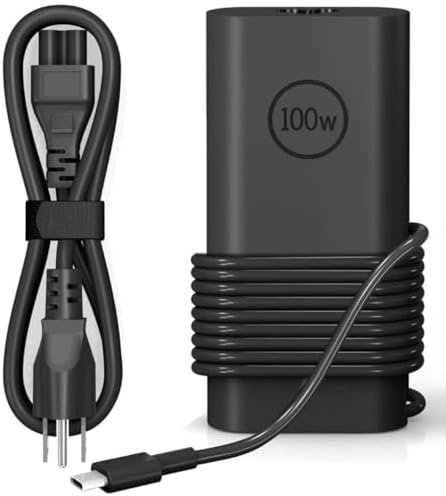 Ultra-Slim 100 W USB-C Laptop Charger for Dell – Fast Ga N Power Adapter Compatible with Precision, Latitude, XPS, and Inspiron Models – Efficient Charging with 11 ft Cord, Overheat Protection & 60-Day Guarantee for On-the-Go Professionals