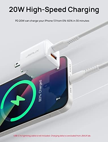 JSAUX 20 W Dual Port USB C Charger Block – Fast Charging Adapter for i Phone 16, Apple Watch, i Pad Pro, and Air Pods – Compact Foldable Travel Charger with Power Delivery & Quick Charge 3.0 Technology – Enhanced Compatibility for All Devices