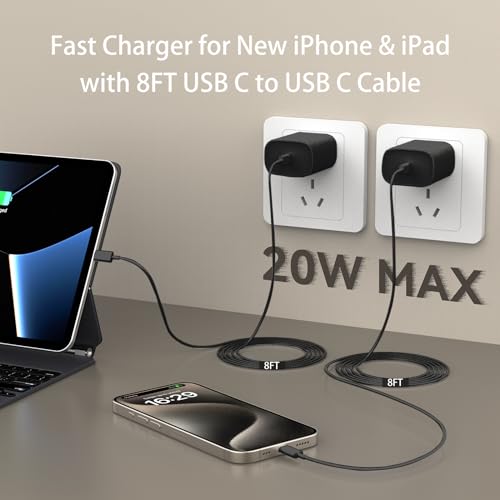 Ultimate i Phone 16 Pro Max Fast Charger with 8 FT USB-C Cable – High-Speed Wall Adapter in Stylish Purple – Compatible with i Phone 15 Series and i Pad Pro – Perfect for Quick Charging on the Go – Enhance Your Charging Experience with Extended Reach and Reliability
