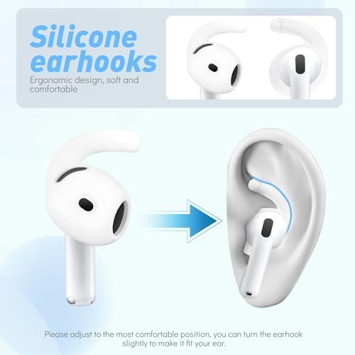 Seltureone 2024 Edition Non-Slip Silicone Ear Hooks for Air Pods 4 – 6 Customizable Pairs for Ultimate Comfort and Secure Fit – Ideal for Athletes and Active Lifestyles with Enhanced Sound Isolation and Included Storage Pouch