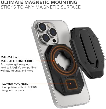 Rokform Universal Magnetic Phone Mount Adapter – Innovative Twist Lock & Mag Safe Compatible Holder with Robust 3 M VHB Adhesive for Secure Smartphone and Tablet Attachment – Sleek Black Design for Effortless Accessibility and Versatile Usage