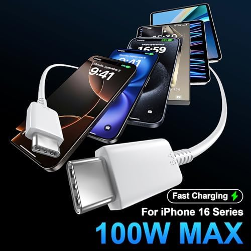 Rapid Charge 45 W USB C Wall Charger for Phone 16 Series & Samsung Galaxy S24 Ultra – Includes 6.6 FT Extra Long Type C Cable for Enhanced Flexibility and Performance – Advanced Safety Features for Optimal Device Protection – Perfect for Home, Office & Travel Use