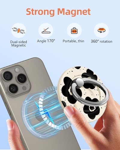 Tycamp Vintage Floral Magnetic Phone Grip – Chic Mag Safe-Compatible Ring Holder for i Phone 16/15/14/13/12 Series – Adorable & Practical Phone Stand for Women and Girls – Superior Grip for Safe Handling & Effortless Selfie Capture