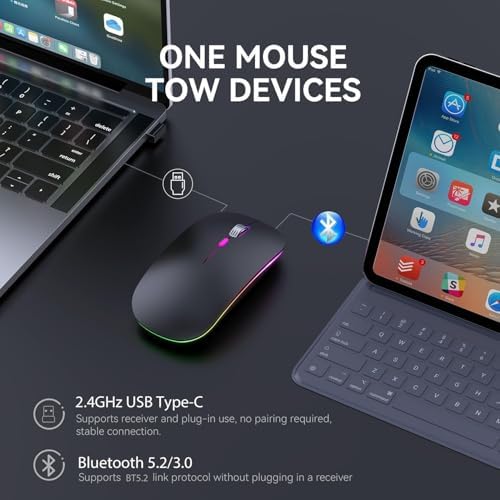 Ergonomic Wireless Mouse for Mac & PC – Rechargeable Dual Mode Bluetooth 5.2/3.0 & 2.4 GHz USB-C Receiver – Lightweight, Silent Design for Ultimate Comfort and Portability – Ideal for Multitasking Professionals and Casual Users