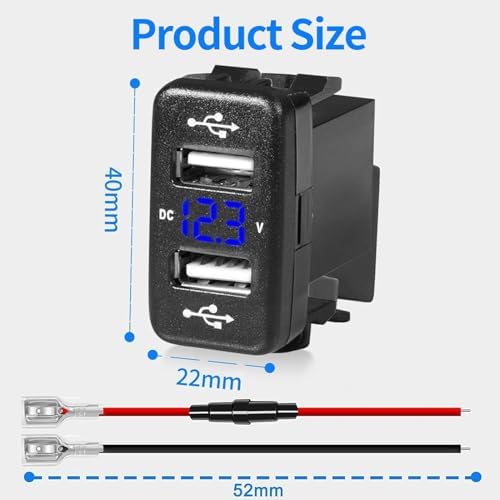 Experience Unmatched Power with the Levigo Dual Port Car Charger – 5 V 4.2 A Rapid Charging Solution for Toyota Vehicles Featuring LED Voltmeter Display and Integrated Power Control Switch, Ideal for 12/24 V Compatibility and Seamless Device Connectivity on-the-Go