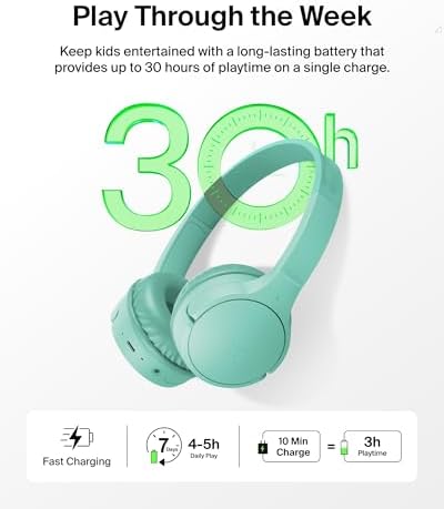 Belkin Sound Form Mini Kids Wireless Bluetooth Headphones – Safe 85 d B Volume Control, 30-Hour Playtime, Built-In Microphone – Lightweight On-Ear Style for i Phone, i Pad, Fire Tablet & More – Ideal for Learning, Entertainment & Safe Listening