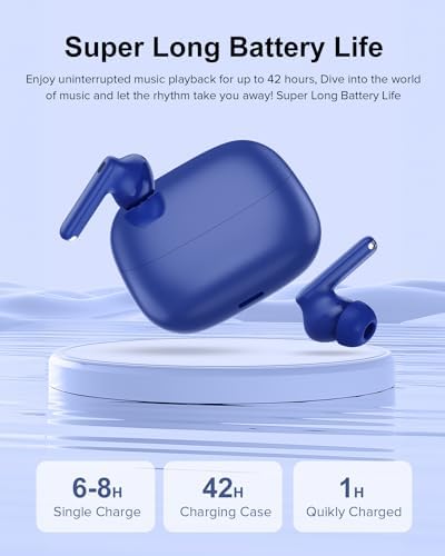 Sleek Rose Gold Wireless Earbuds with Bluetooth 5.3 | 42-Hour Long Battery Life & IPX7 Waterproof Design | Premium Noise Cancelling Earphones for Exceptional Audio | Intelligent LED Display for Seamless Connectivity on i OS & Android