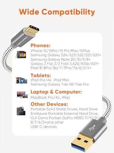 Ultimate 10 Gbps USB A to USB C Cable – 5 ft High-Speed Connector for Rapid Data Transfer & Charging, Optimized for i Phone 15/16+, Galaxy S24/S23+, Android Auto – Durable Nylon Braided Design for Effortless Travel and Daily Use