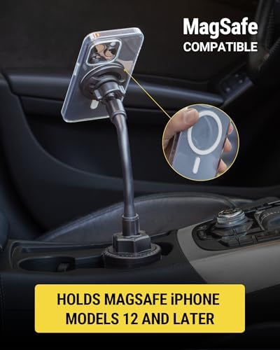 Revolutionize Your Driving Experience with Scosche Magic Mount™ SMSCUP – Adjustable Gooseneck Magnetic Phone Holder for Car, Compatible with i Phone 16-12 Series & Android Devices, Mag Safe Technology, Effortless Hands-Free Navigation, Secure Cup Holder Fit, Effortless Installation