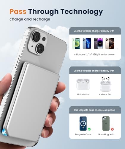 Ultra-Compact Blue Magnetic Wireless Power Bank for i Phone 12-16 Pro Max – 5000 m Ah Fast-Charging Battery Pack with Seamless Attachment for On-the-Go Convenience and Enhanced Compatibility – Essential Travel Accessory for Effortless Energy Backup