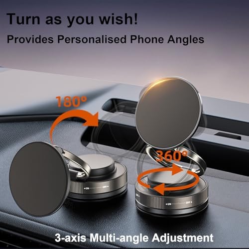 2025 Upgraded Vacuum Magnetic Car Phone Holder for Magsafe with N56 Grade Magnets, 360° Rotatable and 180° Flippable Car Phone Mount, Cell Phone Holders for Car & All Smartphones (Black) – Enhanced Compatibility and Speed