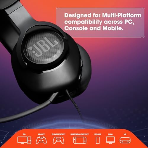 JBL Quantum 100 Wired Over-Ear Gaming Headphones – Unleash Immersive Audio with Detachable Microphone for Ultimate Game Play – Lightweight Comfort Perfect for Long Sessions on All Gaming Platforms