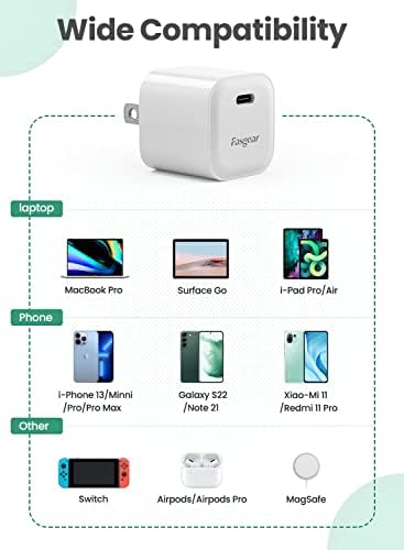 Fasgear 30 W USB C Ga N Fast Charging Block – Portable Power Adapter for i Phone 14 Pro Max, Mac Book Air, Galaxy S23, and More – Ultimate Charging Efficiency with Advanced Safety Features and Universal Compatibility
