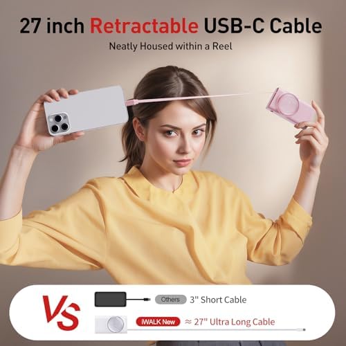 Ultimate i WALK 10000 m Ah Power Bank – 30 W Fast Charging USB-C Portable Charger with Integrated 2.3 ft Retractable Cable, Triple Output Ports for i Phone 16/15, Samsung Galaxy S25/24, and i Pad – Compact, Durable, and Travel-Ready Charging Solution
